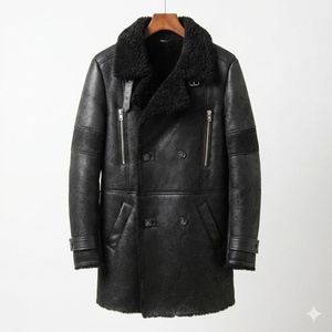 Vestes en cuir pour hommes, en cuir de mouton véritable vieilli, avec doublure en sherpa et fausse fourrure, design personnalisé - Product Image 1