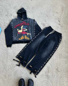 Pierre du Rhin personnalisée 400GSM 100% coton éponge française survêtement pierre lavée en détresse soleil délavé DTG impression strass survêtement - Product Image 4