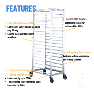 Chariot de boulangerie en alliage d'aluminium anodisé Atlas Star avec 18 étagères amovibles, supports argentés, équipement de restauration - Product Image 3