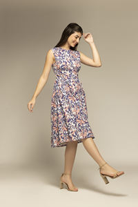 Vestido Casual de Verano para Mujer, Estampado Floral Azul, Mezcla de Algodón, Transpirable, para Uso Diario - Product Image 5