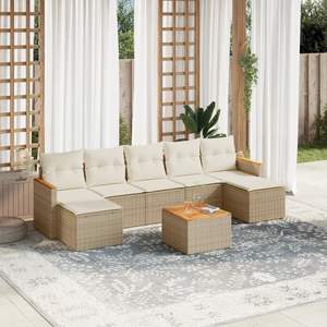 Ensemble de canapés de jardin en bois d'acacia massif en rotin PE beige - Product Image 1