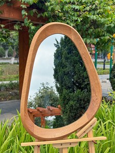 Espejo de Pared Grande con Forma de Huevo, de Madera Sólida, Moderno, Orgánico, Asimétrico, con Marco de Madera, Espejo Decorativo para Sala de Estar, Arte Decorativo de Pared - Product Image 3