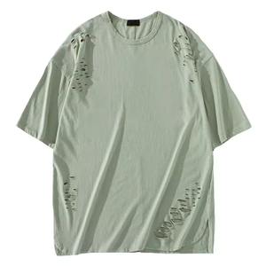 Camiseta de Manga Corta para Hombre, Talla Grande, 100% Algodón, Estilo Desgastado, Corte Holgado, Estampada, Transpirable, de Secado Rápido, 220g - Product Image 1