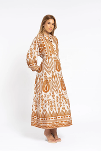 Robe Caftan d'été beige midi imprimé bohème Caftans pour femmes - Product Image 4