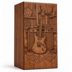 Urne funéraire en bois décorative, boîte à souvenirs personnalisée gravée, urne commémorative sur le thème de la musique pour adulte - Product Image 1