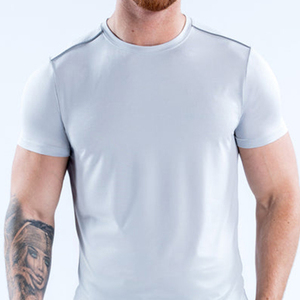T-shirts de sport pour hommes à manches courtes, col rond, séchage rapide, coupe ajustée, haute performance, couleur platine, décontractés, vente en gros, tendance du moment - Product Image 6