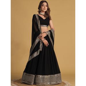 Atractivo negro bordado Georgette desgaste de fiesta Lehenga Choli - Product Image 4