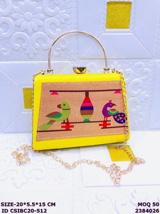 Handmade Velvet Clutch with Colorful Bird <b>Embroidery</b> | Designer Metal <b>Frame</b> Sling Bag for Women | Ethnic Party & Wedding Handbag - Product Image 3