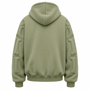 Sweat à capuche unisexe vert olive avec lettres 3D en relief, manches à motif os, streetwear, 100% coton, hiver - Product Image 4