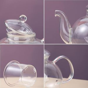 Teiera in Vetro con 4 Tazze e Infusore Rimovibile, Adatta per Microonde e Fornello, Set per Preparare Tè Sfuso - Product Image 3