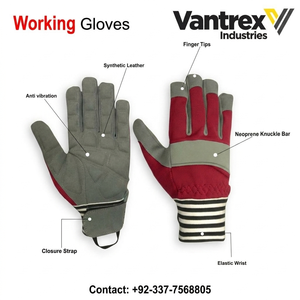 General Purpose Safety Gloves Red Gray PU Leather <b>Textured</b> Fingertips Anti-Slip Elastic Wristband Latex Free <b>Powder</b> Free - Product Image 2