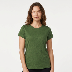 Women's Green Crew Neck Short Sleeve T-Shirt Solid Color Casual Regular Fit 100% Cotton Jersey Breathable Style made Bangladesh - Product Image 3