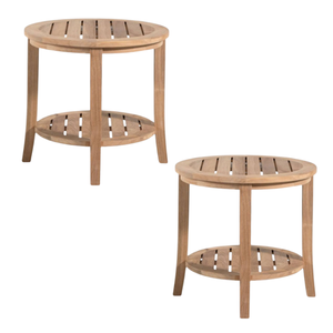 Modern Round Teak Wood <b>Outdoor</b> <b>Side</b> <b>Table</b> with Lower Shelf Rustic Design for Home Garden Furniture - Product Image 2