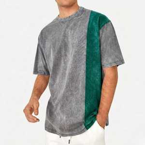Camiseta de hombre 2026 con efecto lavado, estilo casual de verano, manga corta, panel en contraste, corte relajado, estilo urbano, algodón suave, top de moda. - Product Image 1