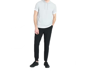 Pantalon de survêtement noir pour homme, taille élastique avec cordon de serrage, décontracté, mi-lourd, tricoté, pour l'automne, design personnalisé - Product Image 2
