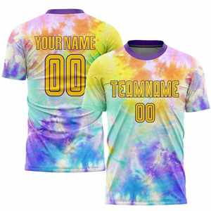 Custom Unisex <b>Tie</b> <b>Dye</b> Football Jersey Heat Transfer Printed V-Neck Short Sleeve Moisture Wicking Breathable 100% Polyester - Product Image 5