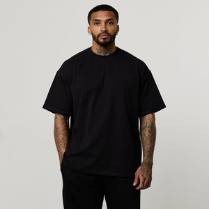 Men's Oversized <b>Black</b> Cotton Jersey <b>T</b>-<b>Shirt</b> Short Sleeve O-Neck Casual Solid Color Plain Dyed Knitted Fit - Product Image 6