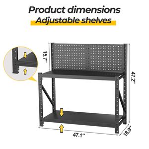 Ruote per Banco da Lavoro Robuste con Capacità di 1360 kg, Solo per il Trasporto Autonomo, Ripiani Regolabili, Pannello Forato per Garage - Porta Utensili - Product Image 2