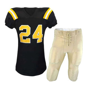 American Football Jersey Set Black Yellow 24 Number Tackle Twill V-<b>Neck</b> Short Sleeve <b>Padded</b> Pants Lace-Up Sublimated Custom Team - Product Image 1
