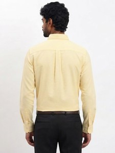 Men's Yellow Solid Cotton Poplin Casual Shirt Full Sleeve Turn-<b>down</b> Collar Breathable Spring Wear - Product Image 3