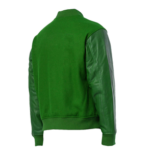 Premium Wool Varsity <b>Jacket</b> with Genuine Leather Sleeves Stand Collar Solid Unisex Letterman Bomber Streetwear Winter Fashion - Product Image 4