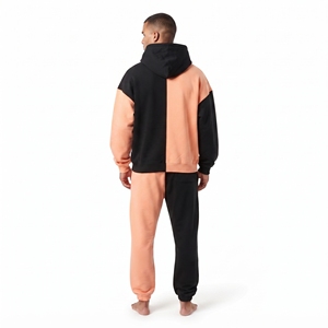 Ensemble décontracté de haute qualité pour homme en molleton de coton, comprenant un sweat à capuche oversize à épaules tombantes bicolore et un pantalon de jogging coupe décontractée à blocs de couleur - Product Image 4