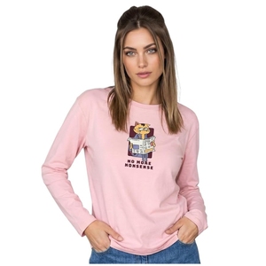 Pink Women Long Sleeve <b>T</b> <b>Shirt</b> <b>Cat</b> Print Crew Neck Tee Casual Daily Wear - Product Image 1