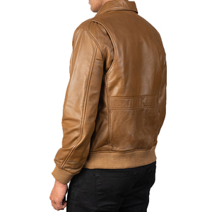 Veste en cuir véritable pour homme, style vintage, avec fermeture éclair, col montant, épaules rembourrées, respirante et durable, élégante sur le devant. - Product Image 1