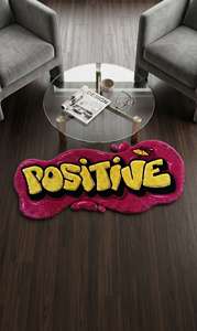 Alfombra de área premium con tipografía positiva, hecha a mano, diseño de letras en rosa y amarillo, para sala de estar, dormitorio, tapete para el suelo. - Product Image 2