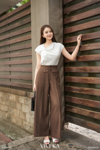 Women's Feminine White Silk Asymmetrical Collar Cap Sleeve <b>Blouse</b> Casual Short Summer Satin Breathable Soft Comfortable SOEN - Product Image 5