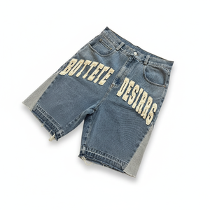 Pantalones cortos vaqueros holgados personalizados con parches bordados, múltiples bolsillos, pantalones cortos cargo para hombre y mujer - Product Image 2