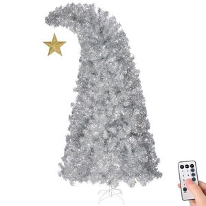 Albero di Natale Artificiale Pre-Illuminato da 1,8 m con Cima Curva e Stella Dorata, 300 Luci, 900 Punte di Rami, Telecomando, Materiale PET - Product Image 2