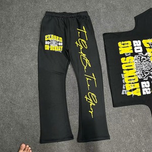Closed On Sunday Men's Black T-Shirt And Pants <b>Set</b> Streetwear Printed Cotton Spandex <b>Knitted</b> Breathable Crew Neck Summer Style - Product Image 4