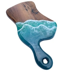 Handmade Wooden Cutting Board With Ocean Wave Resin Design Coastal Kitchen Decor - Product Image 1