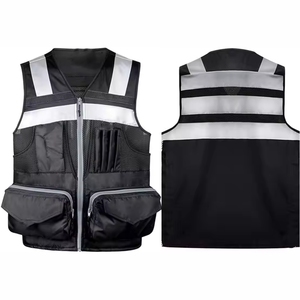 Men's Reflective Safety Vest Black Breathable Polyester Casual Outerwear Summer Wear Collarless Solid Design - Product Image 1