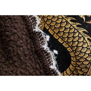 Custom Brown Gold Dragon Studded Zip Up <b>Hoodie</b> <b>Men's</b> Luxury Oriental Print <b>Sherpa</b> Lined Fleece Sweatshirt OEM Wholesale - Product Image 4