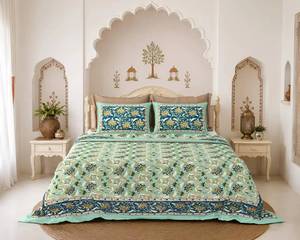Juego de Cubrecama Bordado Verde Menta con 2 Fundas de Almohada, Estilo Floral del Sudeste Asiático, Ropa de Cama para el Hogar - Product Image 1