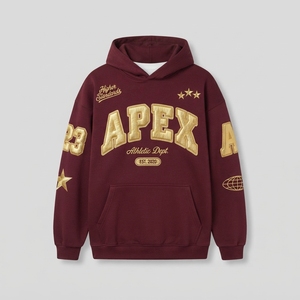 เสื้อฮู้ดดี้ปักลายสีแดงเลือดหมูสำหรับผู้ชาย ผ้าฝ้ายพรีเมียมเนื้อนุ่ม สไตล์สตรีทแวร์ สั่งทำโลโก้ได้ ขายส่ง แฟชั่น - Product Image 3
