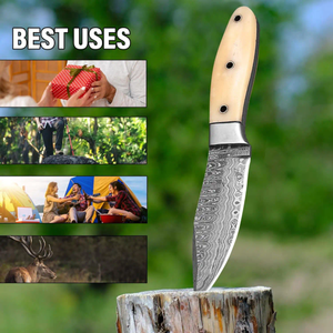 Couteau de chasse/découpe personnalisable en acier inoxydable OEM avec manche en os et étui en cuir, fabriqué à la main par ZA DAMASCUS MAKERS - Product Image 3