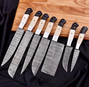 Juego de Cuchillos de Cocina de Acero de Damasco OEM ODM Premium, 7 Piezas, Cuchillos de Chef Profesionales Forjados a Mano, Afilados como una Navaja, Logotipo Personalizado, Ecológicos - Product Image 5