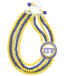 ชุดสร้อยคอไข่มุกสีน้ำเงินทอง Sigma Gamma Rho ประดับมุกหรูหรา สร้อยคอแฟชั่นพร้อมจี้ประดับลูกปัด ของขวัญสุดพิเศษ สามารถสั่งทำได้ - Product Image 1