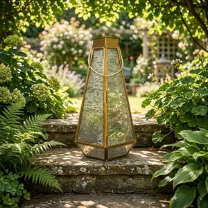 Artisan Design Tapered Glass <b>Lantern</b> with <b>Brass</b> Frame Durable Indoor Home Decoration L39 - Product Image 1