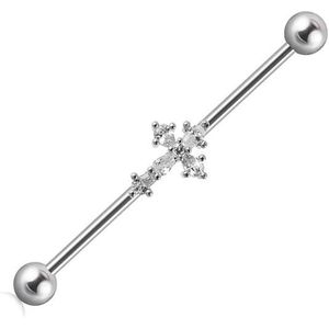 Orecchini Industrial Barbell a Croce 14G CZ da Donna, Piercing per Cartilagine in Acciaio Inossidabile 316L, 38mm, Gioielli di Moda - Product Image 1