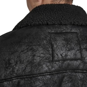 Men's Black PU <b>Leather</b> Bomber <b>Jacket</b> With Faux Fur Lining Turn-down Collar Windproof <b>Winter</b> Casual Coat - Product Image 3