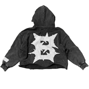 Sudadera con capucha de estilo urbano para hombre, de diseño personalizado, con efecto desgastado, de gran tamaño, de tejido grueso, con lavado vintage, bordado y patchwork, de corte cropped y estilo boxy - Product Image 3
