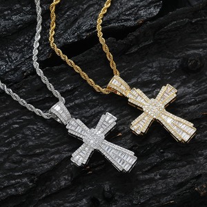 Hip Hop Baguette Cross <b>Necklace</b> Pendant Iced Out 18K Gold Plated Cross Zircon Emerald Cut Diamonds Pendant With Rope <b>Chain</b> - Product Image 5