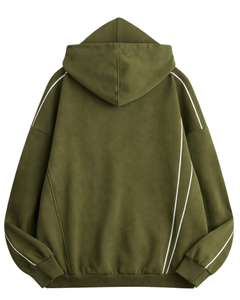 Sweat à capuche pour homme en molleton de coton, vert sarcelle foncé, avec bandes contrastantes latérales, style streetwear décontracté, poche kangourou - Product Image 6