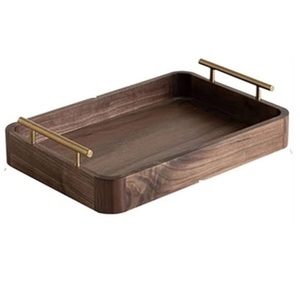 Bandeja de servir de madera con borde decorativo chapado en oro para el hogar, hotel, bandeja de servir de diseño, estilo único, bandeja de ratán hecha a mano. - Product Image 6