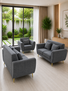 Sofá Moderno 221 ROMA Gris, Conjunto de 221 Plazas, para Sala de Estar, Apartamento, Hotel, Uso Ecológico, Tela Personalizada, Mueble Cuadrado Curvo - Product Image 2