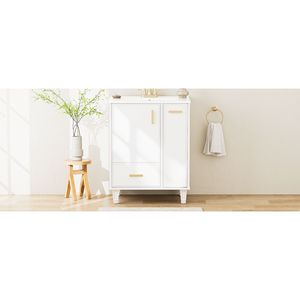 Mobile Bagno in Legno Massello da 24 Pollici con Struttura in MDF, Lavabo, Ripiano, Cassetto Profondo e Cesto Estraibile a 2 Livelli - Armadietto Bagno di Qualità - Product Image 5